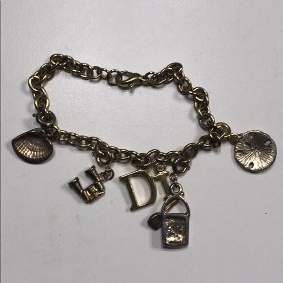 𝅺diamond Intl Beach Theme Gold Tone Link And Charm Bracelet - Picture 5 of 6